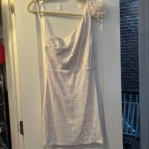 White sequence strapless dress